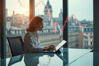 Femme d'affaires inquiète analysant des graphiques financiers à Paris