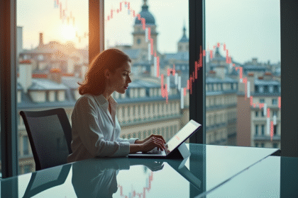 Femme d'affaires inquiète analysant des graphiques financiers à Paris