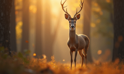 Cerf dans une forêt en matinée ensoleillée