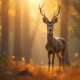 Cerf dans une forêt en matinée ensoleillée