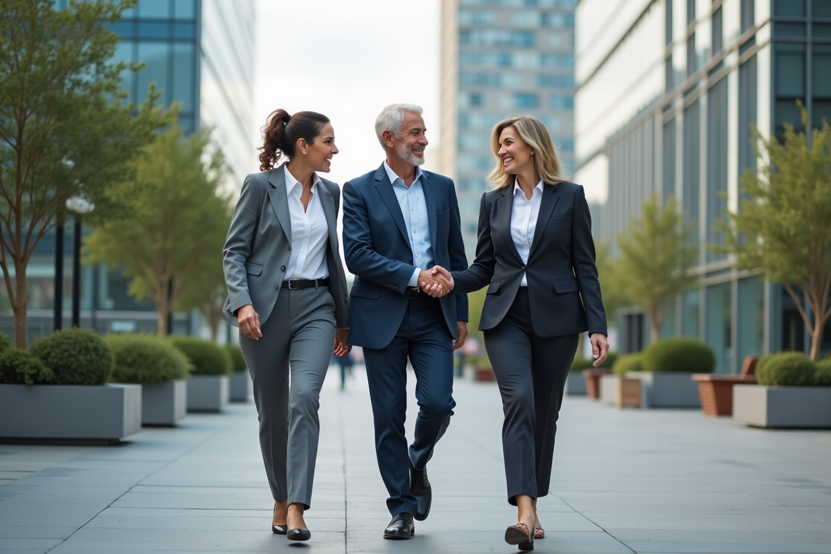 Trois professionnels souriants lors d