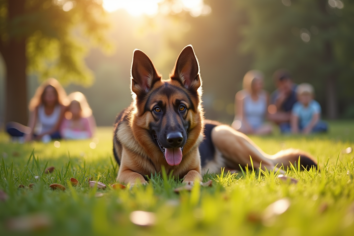 Chien berger allemand jouant avec des enfants dans un parc