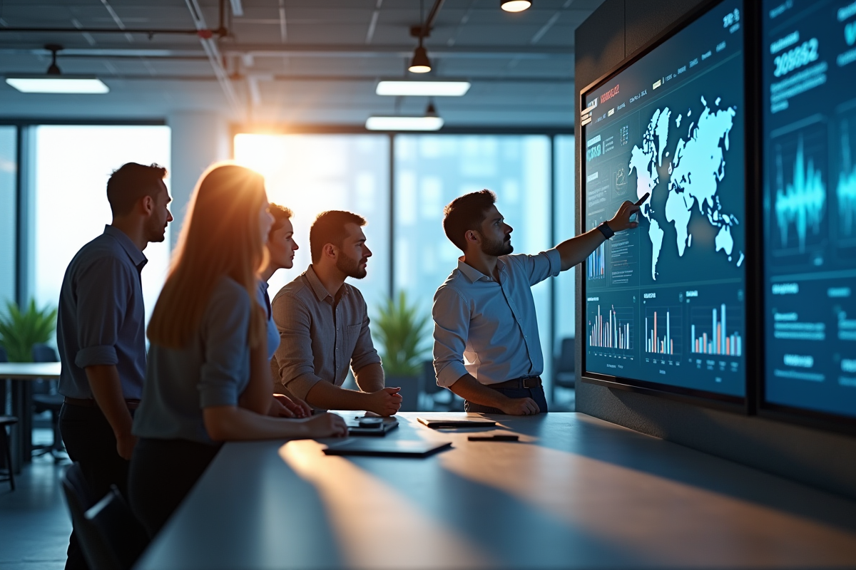 Equipe professionnelle collaborant dans un bureau lumineux