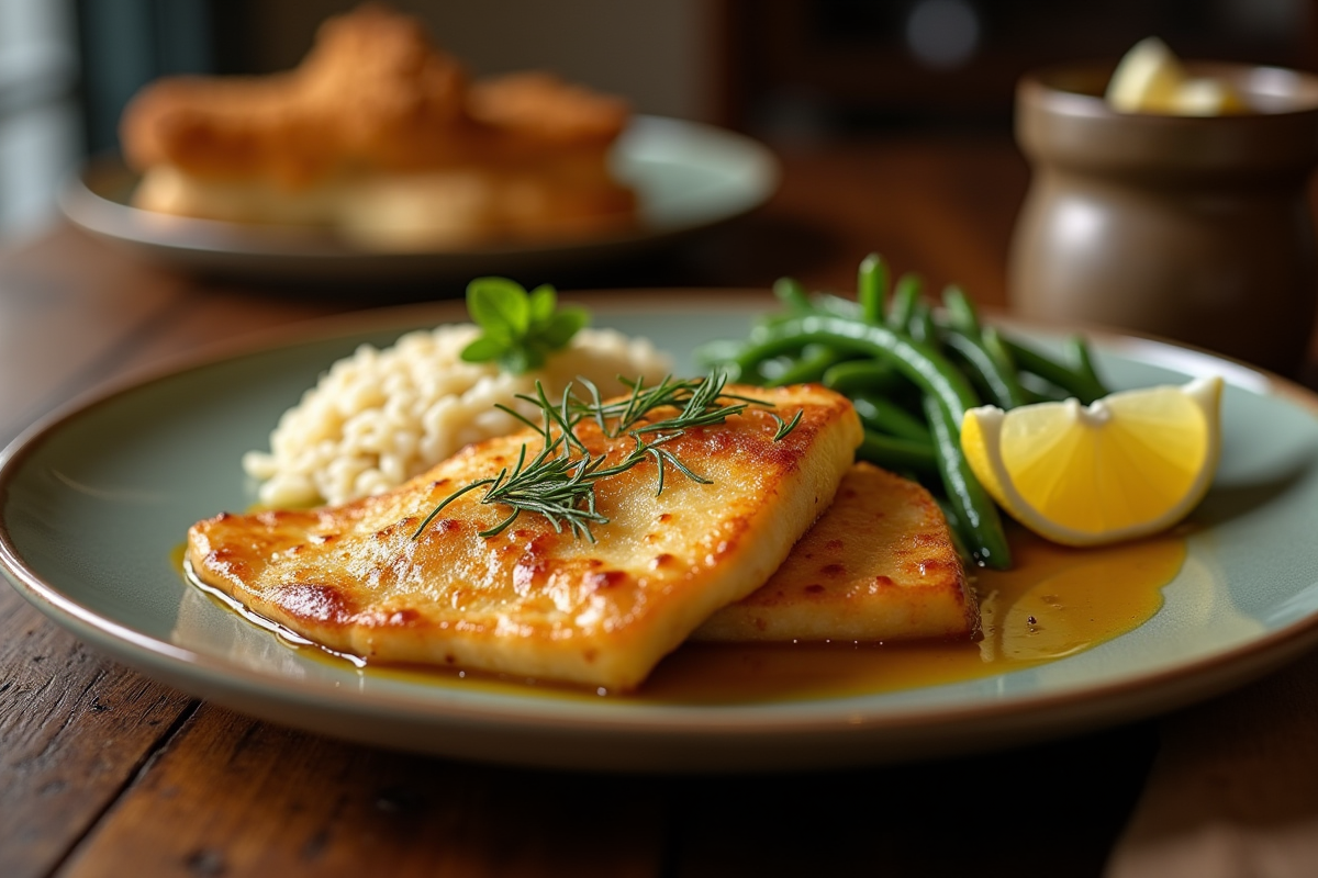 Escalope milanaise avec citron risotto et haricots verts