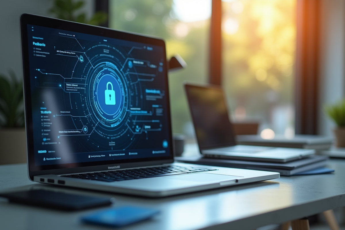 Espace de travail moderne avec outils de securite digitale