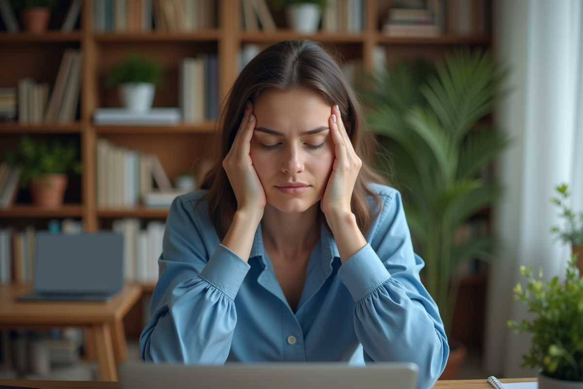 Femme d environ 30 ans en détente au bureau