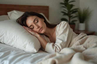 Femme endormie paisiblement dans sa chambre confortable