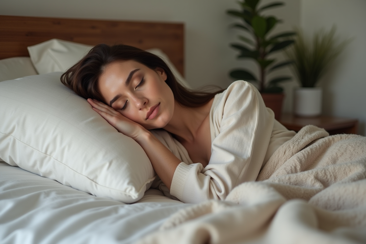 Femme endormie paisiblement dans sa chambre confortable