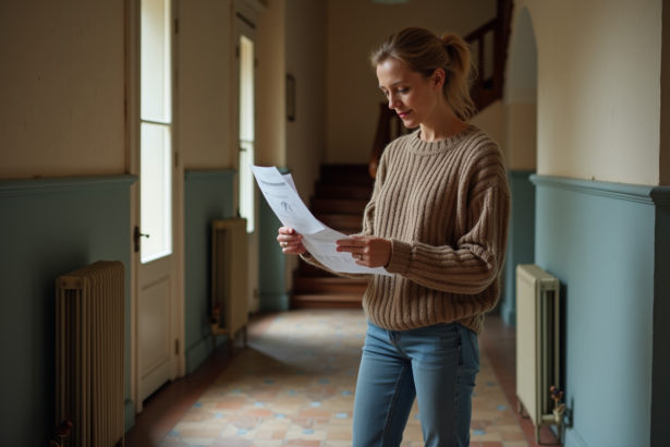 Femme examinant un rapport DPE dans un appartement parisien