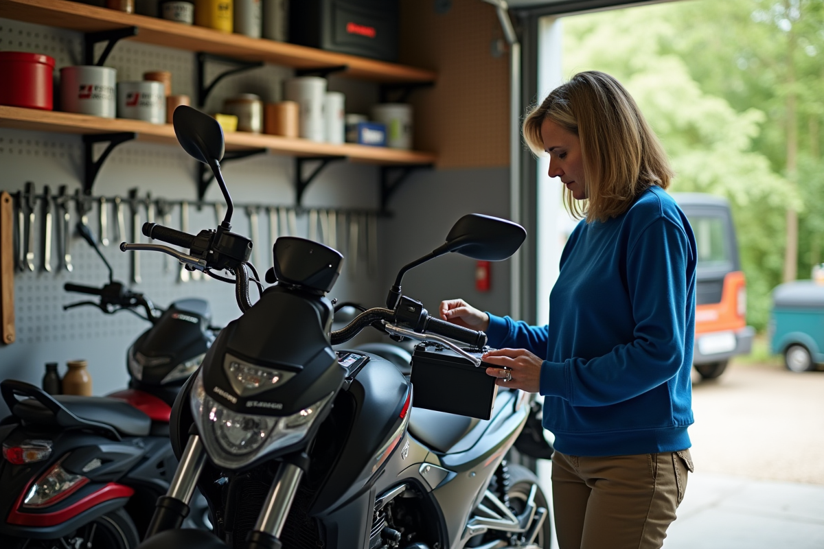 Femme examinant la batterie d
