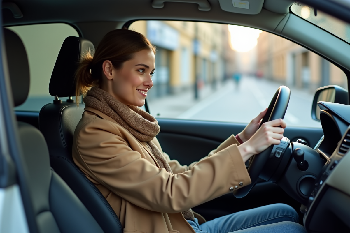 Femme souriante dans la voiture d