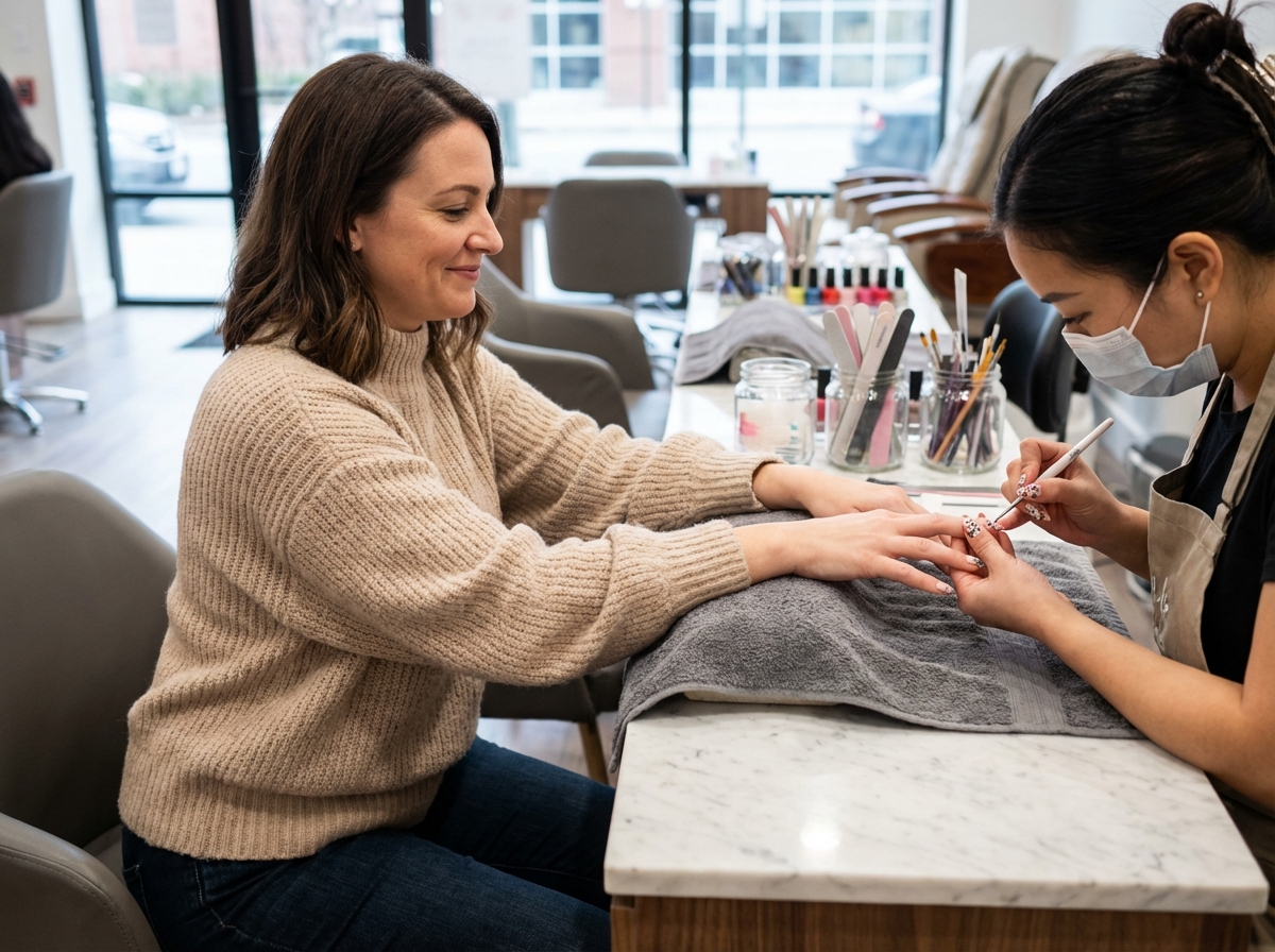 Femme élégante se faisant une manucure dans un salon moderne
