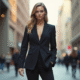 Femme confiante en tailleur élégant en ville
