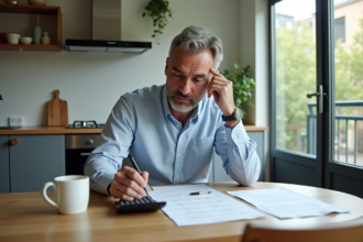 Homme d'affaires en intérieur lisant documents immobiliers