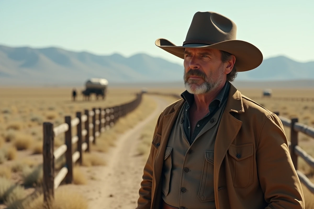 Homme d'époque frontier 19e siècle dans paysage aride