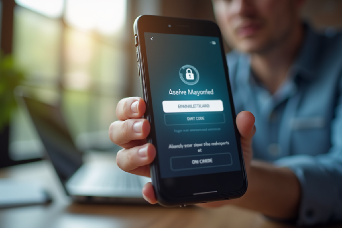 Homme utilisant une application d'authentification digitale