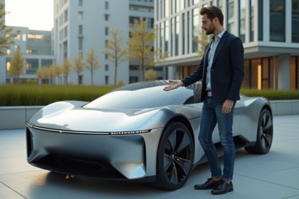 Jeune ingénieur devant une voiture concept 2025