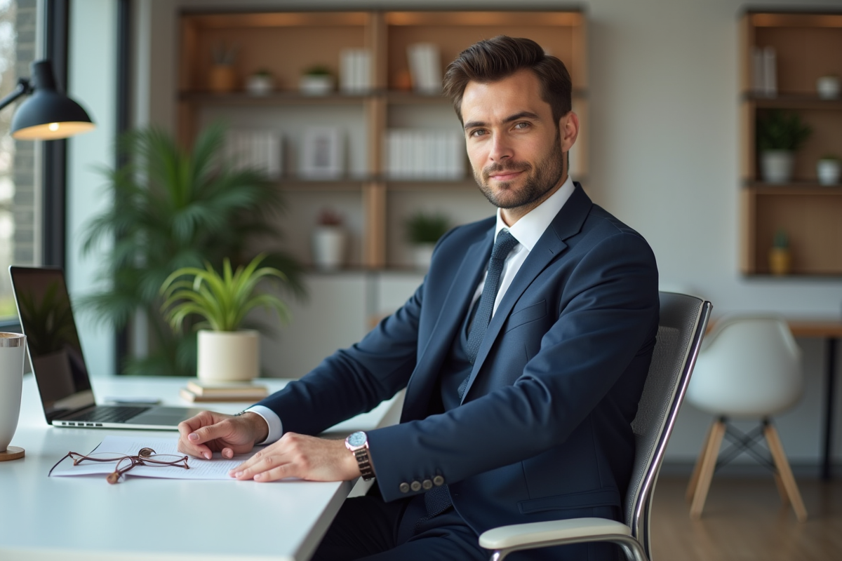 Jeune homme professionnel ajustant une chaise de bureau moderne
