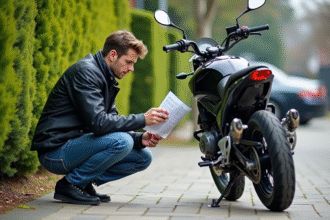 Jeune homme vérifiant le moteur d'une moto Avengers 125