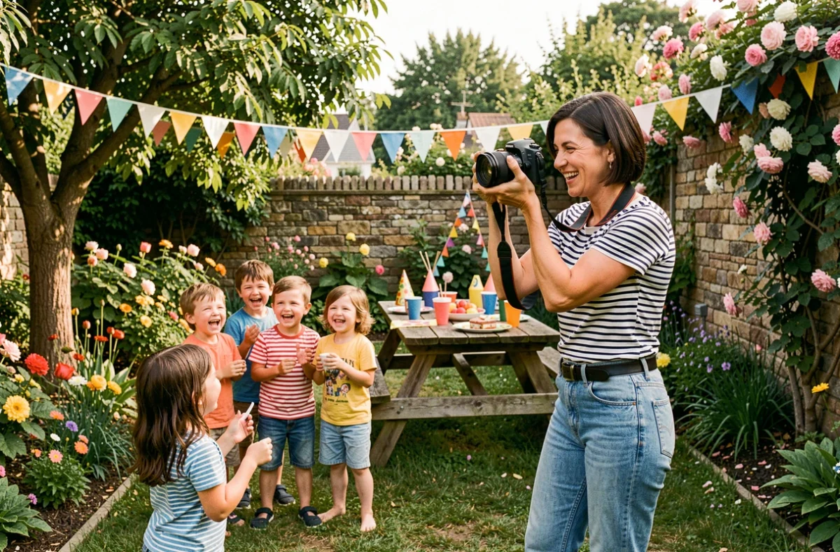 Julie Photographie capturant des moments de joie lors d'une fête d'anniversaire en extérieur dans le Val-d'Oise
