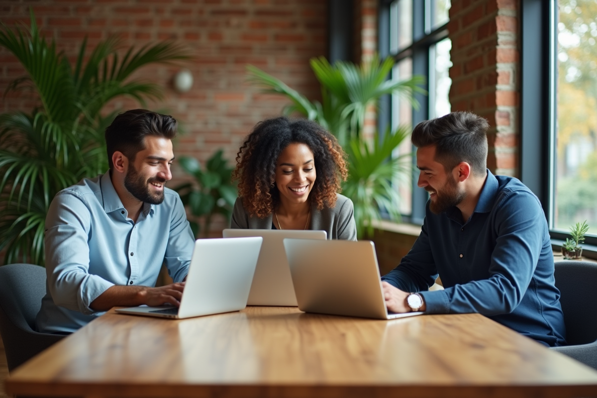 Groupe de collègues en réunion dans un espace de coworking