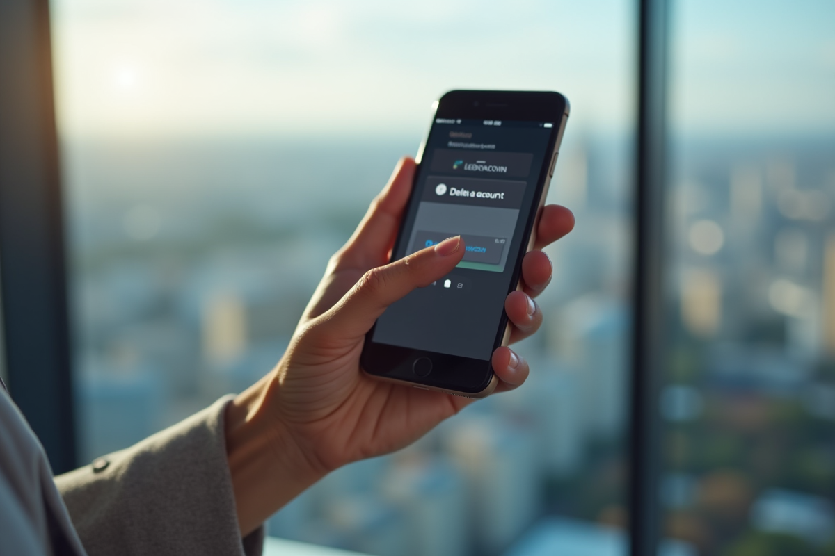 Main tenant smartphone avec bouton suppression lboncoin