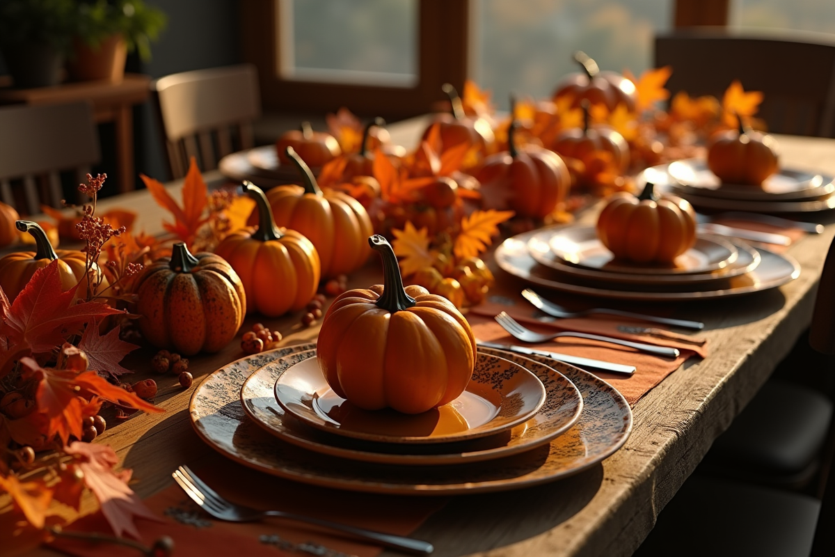 Table de Halloween élégante avec plats de citrouille